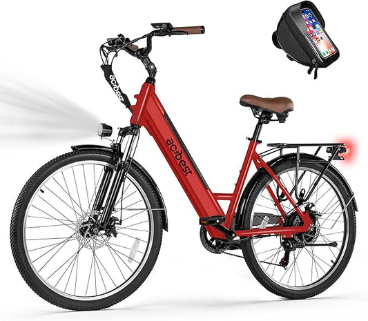 Cores Electric Bike for Adults, 26" Electric Commuter Bike with 1200W Peak Motor, 28MPH 70 Miles Max, 48V 576Wh Removable Battery, 7-Speed City Cruiser Mountain E Bike for Commuting