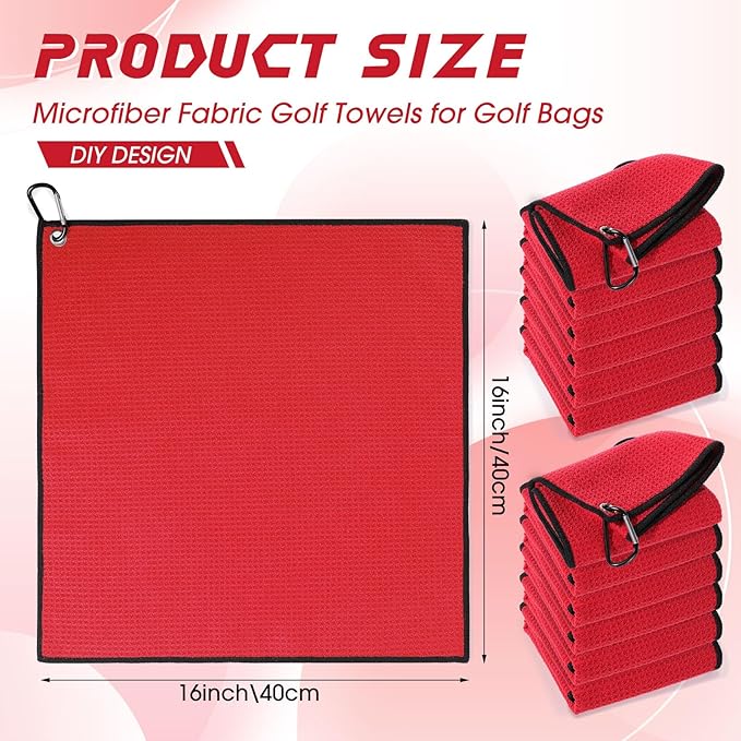 Batiyeer Golf Towels Bulk for Bags 16'' x 16'' Microfiber Waffle Pattern Golf Towel with Clipfor Mini Tournament, Club, Yoga, Fitness