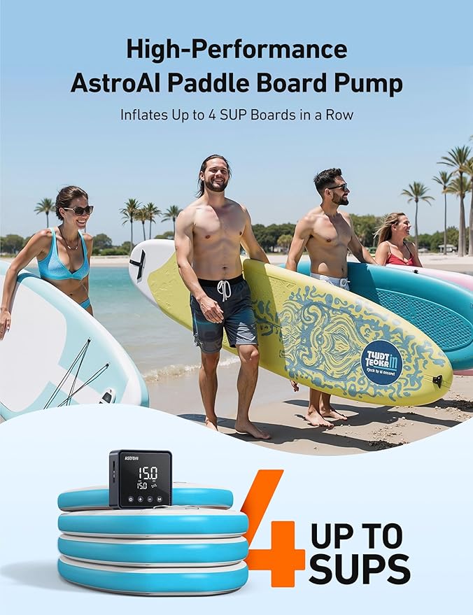 AstroAI P2 Paddle Board Pump 20PSI 12V DC Car Connector Portable,SUP Pump for Paddleboard, Air Pump with Auto-Off, Deflation Function for Paddle Board, Kayaks and Boats