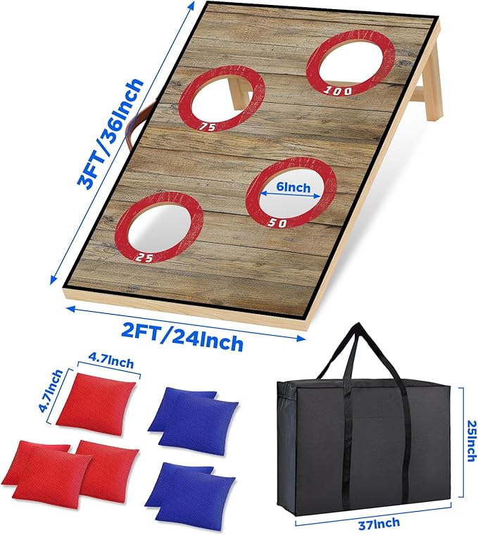 Portable Cornhole Board Set with Bean Bags,Choose 3 * 2 ft or 2 * 1 ft Cornhole Boards for Adults Kids Cornhole Games for Indoor and Outdoor Party Camping Equipment