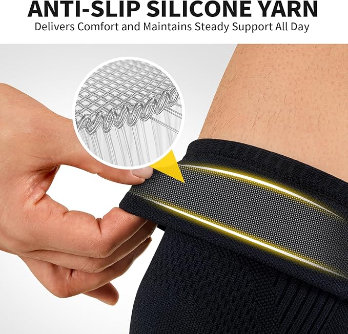 CAMBIVO Elite Motion Series Knee Brace for Women and Men (2 Pack), Ultra-Thin Lightweight Knee Compression Sleeve with Reflective Design for Pain Relief, Running, Workouts, Daily Use (Black, X-Large)