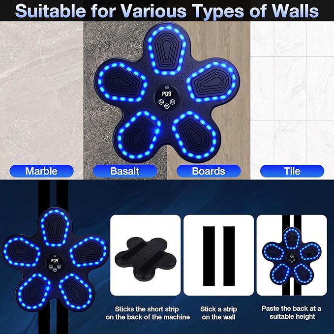 Music Boxing Machine, Bluetooth Punching Trainer with Boxing Gloves, Wall Mount Boxing Target Equipment for Adults Kids, Boxing Workout Equipment Pad for Home, Office, Gym, 10 Modes & 9 Speeds