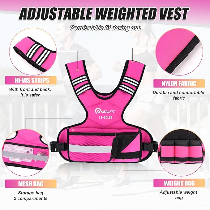 Weighted Vest for Women and Men, 5-10lb/11-20lb/18-30lb Adjustable Weighted Vest with Reflective Strip, Body Weight Vest for Walking, Running, Fitness, Strength Training