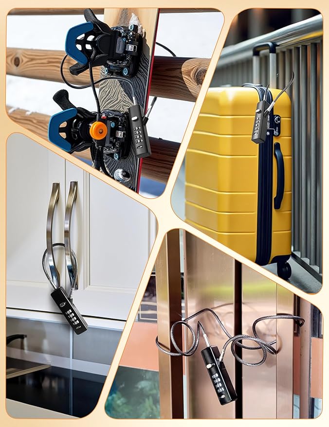 4-Digit Combination Cable Luggage Lock with 3 Interchangeable Steel Cables (9"/24"/47") – for Bike, Backpack, Gym, Cabinet, Gate (Gray, 1 Pack)