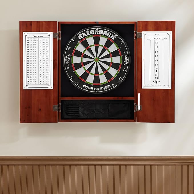 Viper by GLD Products Metropolitan Solid Wood Cabinet & Sisal/Bristle Dartboard Play-Ready Bundle
