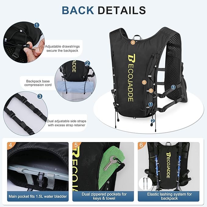 Running Vest Hydration Backpack for Men Women, 5L Lightweight Running Backpack Hydration Pack for Marathon, Trail, Cycling, Hiking, Jogging