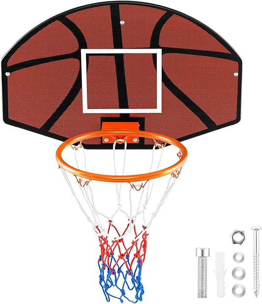 GYMAX Mini Basketball Hoop, Portable Wall Mounted Basketball Hoop with Shatterproof Backboard & All Weather Net, Mounting Hardware Included, Indoor Outdoor Basketball Goal for Kids, Teenagers, Adults