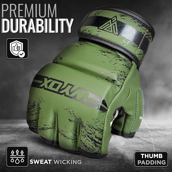 WYOX MMA Gloves for Men & Women – Grappling & Sparring Boxing Gloves with Open Palm Design, Padded Fingerless Training Gloves for Kickboxing, Muay Thai, Youth & Heavy Bag Workouts