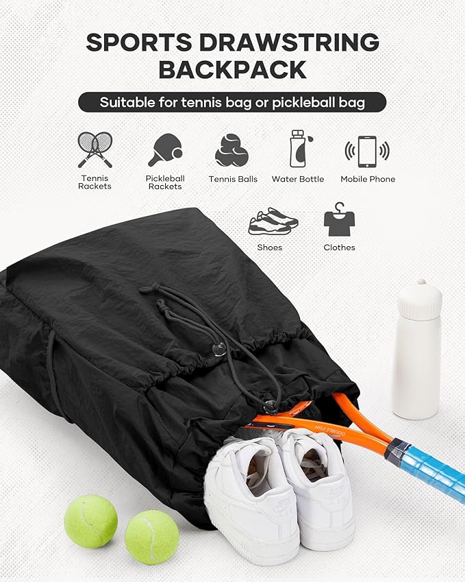Tennis Racket Bag for Women, Waterproof Tennis Badminton Backpack 2 Racquets, Drawstring Racket Case for Ball Paddles