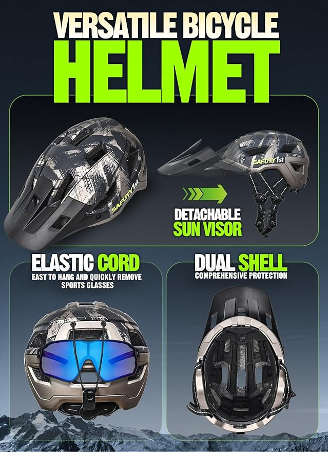 Mountain Bike Helmet for Adults & Youth Lightweight Impact-Resistant with Adjustable Dial & Removable Visor Unisex Helmet for Mountain Biking Bicycle Clcying