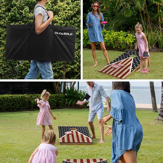 Cornhole Set, Corn Holes Outdoor Game, Regulation Cornhole Boards, Portable Cornhole Set, Classic American Flag Cornhole Set Includes 2 Boards, 8 Cornhole Beans Bags & Carry Case