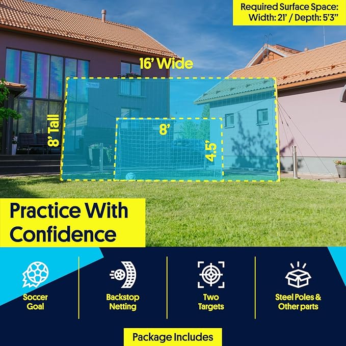 Soccer Goals & Soccer Backstop Net with Rebounder - All-in-One Backyard Net - Sports & Outdoors Soccer Goal for Volley, Passing, Solo Training