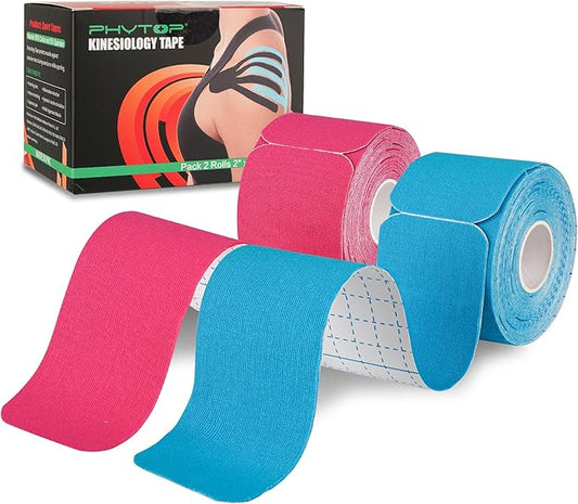 Kinesiology Tape Precut (40 Count, 10") | Latex-Free Knee Tape for Sports | K Tape Strips Ideal for Knee, Shoulder, and Elbow Support (Sky Blue + Pink)