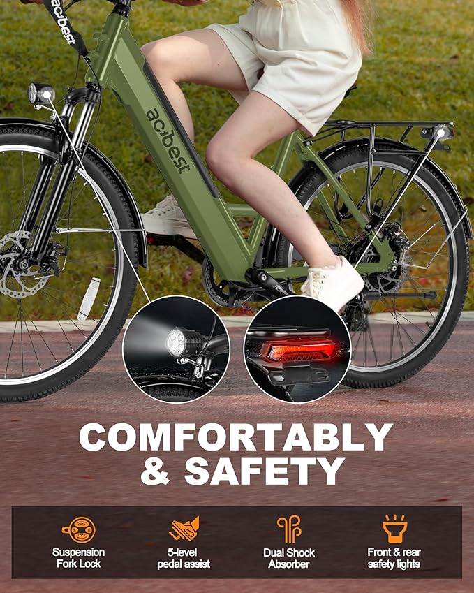 Cores Electric Bike for Adults, 26" Electric Commuter Bike with 1200W Peak Motor, 28MPH 70 Miles Max, 48V 576Wh Removable Battery, 7-Speed City Cruiser Mountain E Bike for Commuting