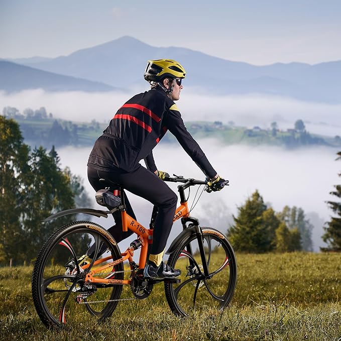 Betterland 26 Inch Folding Mountain Bike, 21 Speeds Full Suspension Foldable Bikes, Dual Disc Brake, High Carbon Steel Frame and Non-Slip Quick Release tire Bicycle for Adult