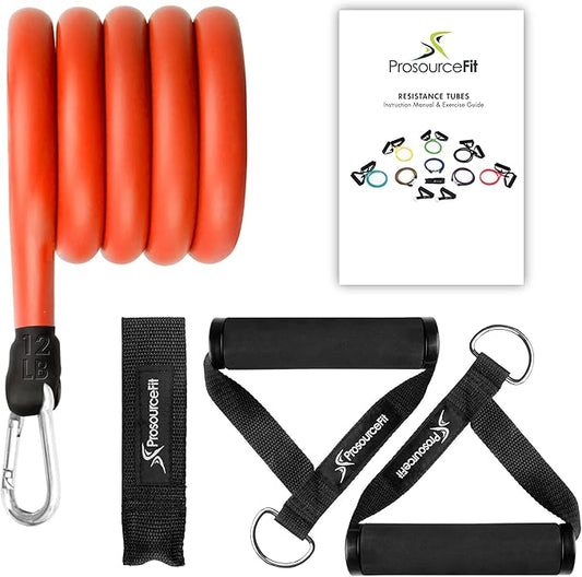 ProsourceFit Single Stackable Resistance Bands with Door Anchor and Exercise Guide, 8-12 LB, Heavy Duty Fitness Tube for Full-Body Exercises and Home Workouts