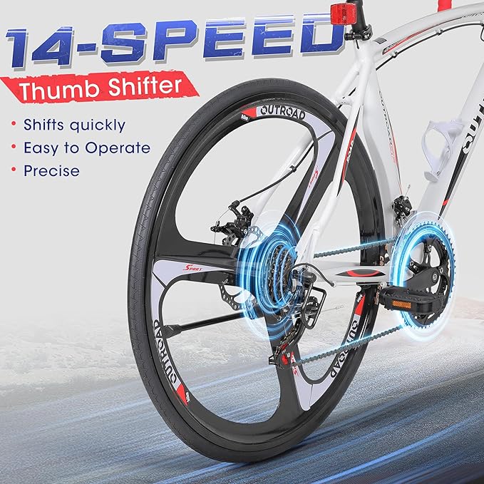 Road Bike 14-21Speed 700C Wheel with Light Aluminum Alloy Frame Commuter Bicycle with Dual Disc/V Brakes for Women and Men Black,White,Blue,Red