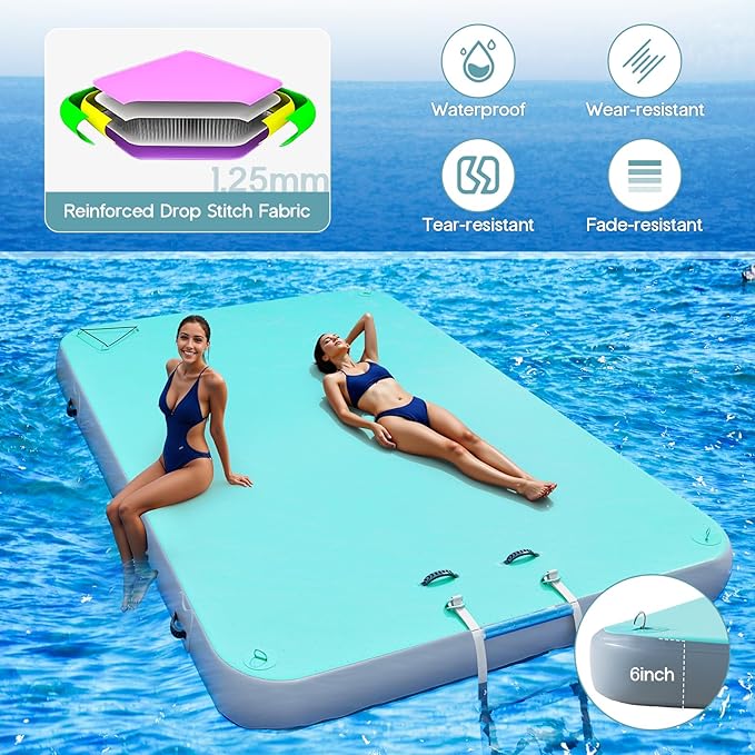 Specraft Inflatable Floating Dock, Non-Slip Air Dock Platform loating Island Raft with Rope Ladder for Pool Lake Beach Ocean