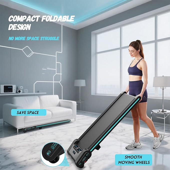 Treadmill with Auto Incline Walking Pad Underdesk for Home Office Potable Compact Running Machine Jogging Caminadora para Casa Up to 13% 6 Levels with Remote Control Indoor Fitness Black