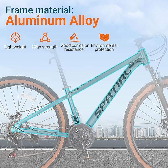 SPATIAL Mountain Bike, 24/26/27.5/29 inch Outdoor Cycling Bike,21/8 Speed Lightweight Aluminum Frame | Dual Disc Brakes,Adjustable Ergonomic Seat for Men Women Adult,MTB Bicycle