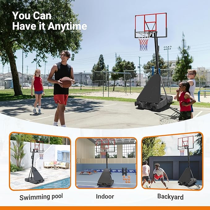 Basketball Hoop 45’’PC Shatterproof Backboard Outdoor Basket Ball Hoop Indoor 4.4-10FT Adjustable Basketball Goal w/Basketball Accessories Net Rim Toddler Basketball Hoop for Kids