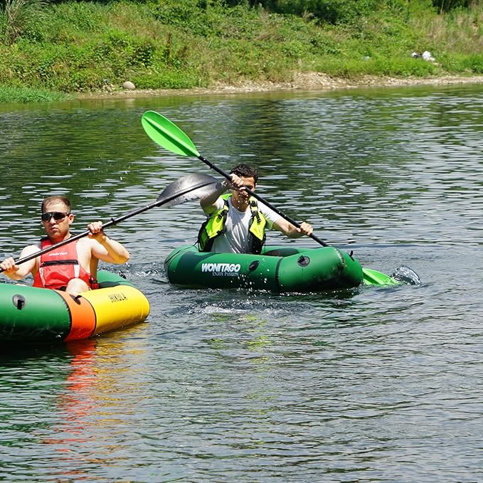 Packraft TPU Inflatable Travel Kayak with Soft Seat Lightweight Packrafts for Flat Water Rafting/Bicycle Drifting/Litewater Dinghy, 1 Person