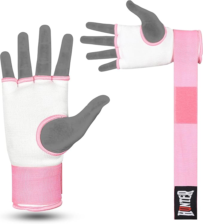 HUNTER Gel Padded Inner Gloves with Hand Wraps for Boxing, Quick Elastic Training Wraps for Men & Women, Muay Thai MMA Kickboxing Martial Arts Knuckle Wrist Protector (Pair)
