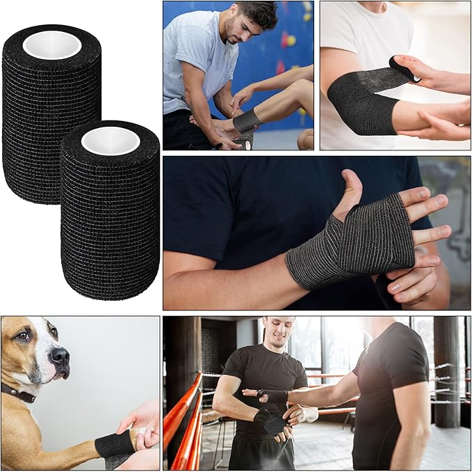 Treela 48 Pack Self Adhesive Wrap Bandage Bulk, 3 Inch x 5 Yard Self Adherent Cohesive Bandage Elastic Athletic Tape Breathable Wound Tape for Stretch Athletic Sports Wrist Ankle(Black)