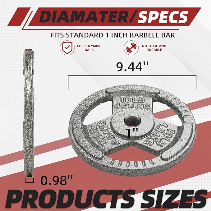 Cast Iron Gym Weight Plates | 1" and 2" Olympic Bumper Plates for Weightlifting, CrossFit, Deadlift, and Squat
