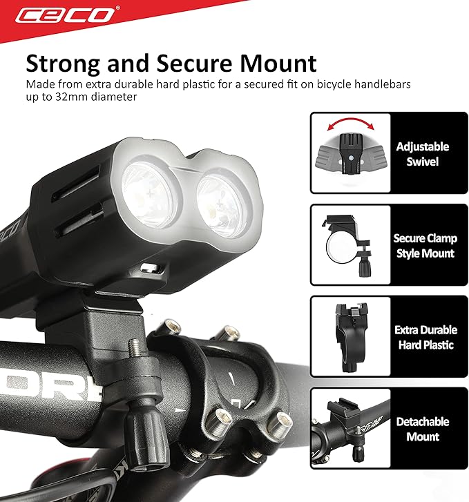 CECO-USA: 2,000 Lumen USB Rechargeable Bike Light – Tough & Durable IP67 Waterproof & FL1 Impact Resistant– Super Bright F2000 Bicycle Headlight – for Commuters, Road Cyclists & Mountain Bikers