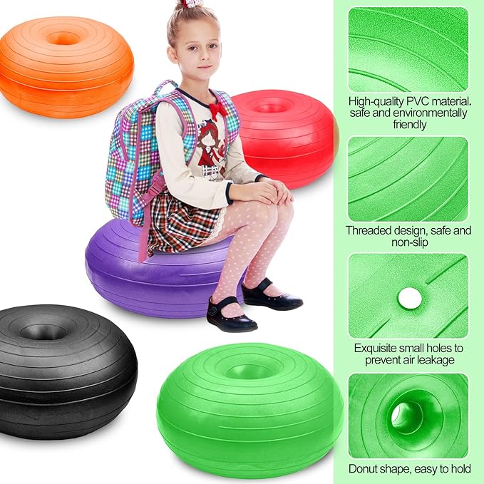 Lewtemi 6 Pcs Flexible Seating for Classroom Elementary 20 Inch Yoga Ball Chairs Large Inflatable Donut Exercise Ball Chair Stability Balance Trainer with Inflator for Kids Student(Bright Color)