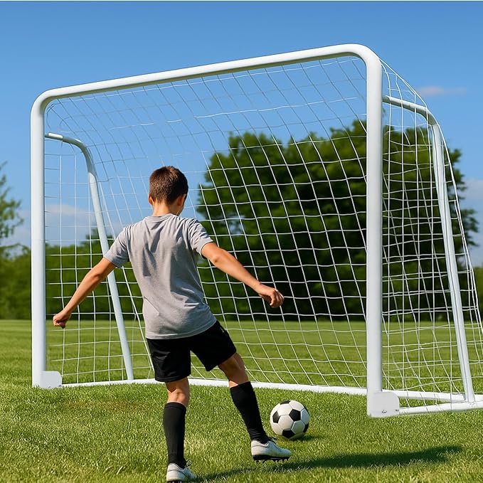 MOPHOTO 6x4/8x6/10x6.5/12x6/16x7ft Soccer Goals for Backyard, Foldable Steel Soccer Goal with 6 Cones, Weatherproof Soccer Goal for Teens/Adults Practice Training