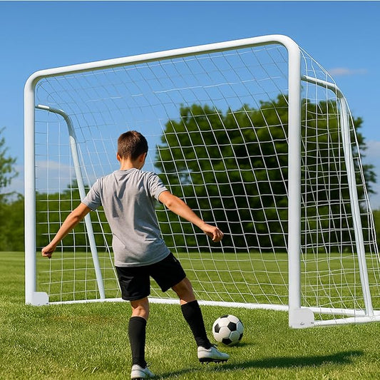 MOPHOTO 6x4/8x6/10x6.5/12x6/16x7ft Soccer Goals for Backyard, Foldable Steel Soccer Goal with 6 Cones, Weatherproof Soccer Goal for Teens/Adults Practice Training