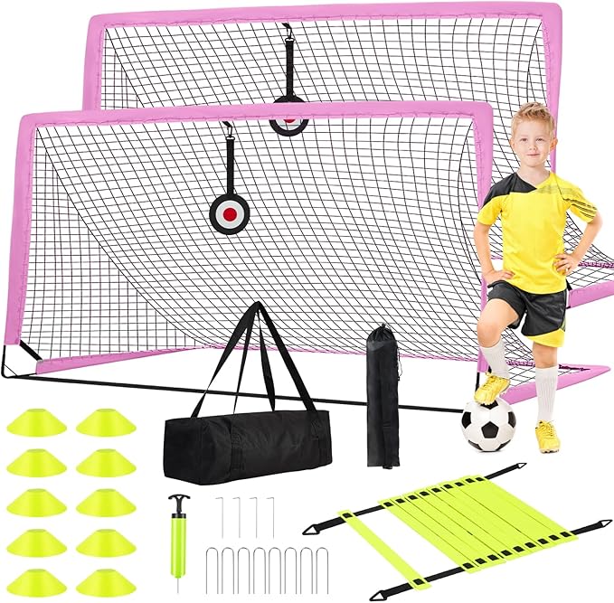 6x4 FT Kids Soccer Goals for Backyard - 2 Pack Soccer Nets, Portable Pop Up Goal Set with Training Mat, Cones, Target & Ball - Soccer Training Equipment Gift for Boys/Girls Ages 3-12