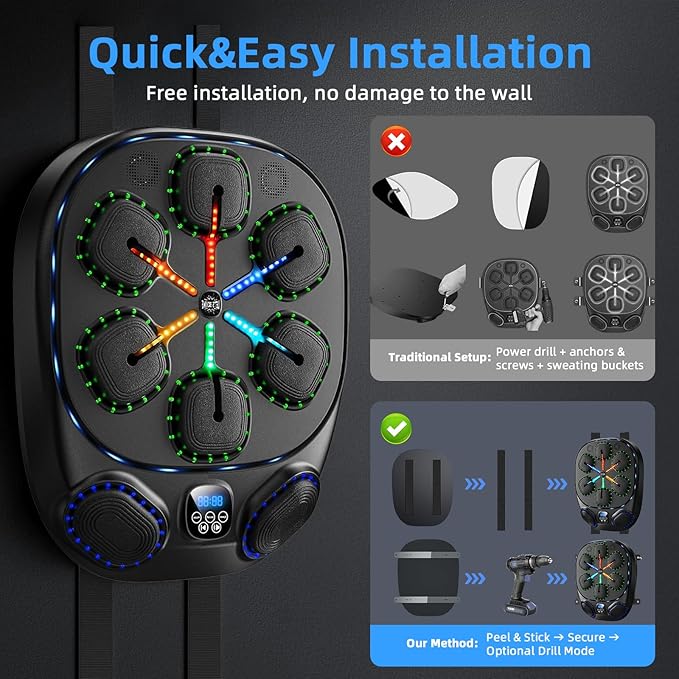 Music Boxing Machine with LED Lights & Bluetooth Speaker – Interactive Punching Bag for Fitness, Rhythm Training & Stress Relief – Home Gym Equipment for Adults