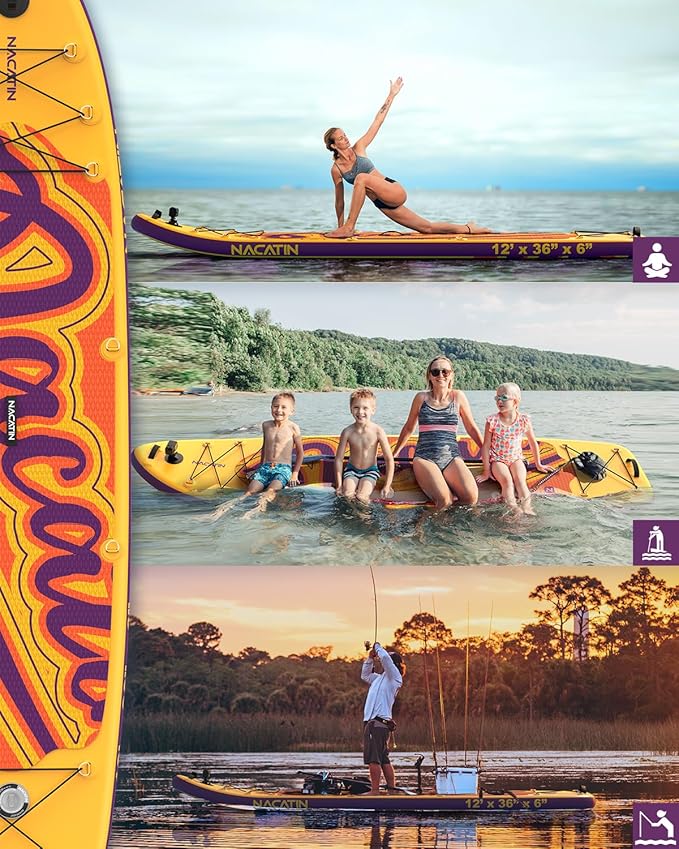 Inflatable Stand Up Paddle Board 12' with Kayak Seat & Dual Paddles – Premium SUP Board for Adults & Families Includes Kayak Conversion Kit, Pump, Leash & Accessories – Stable Wide Deck for Beginners