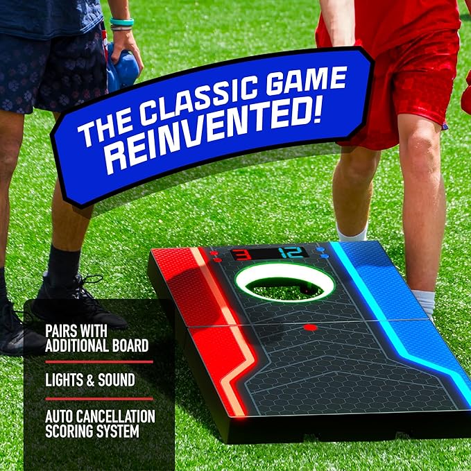 Electronic Cornhole Board Set, Auto Scoring, Incl 1 Corn Hole Board 1 Remote & 8 Bean Bags, Outdoor & Camping Games Gift Ideas, Birthday Gifts for Kids, Teens, Adults, Boys, Girls Ages 8-12+ Years Old