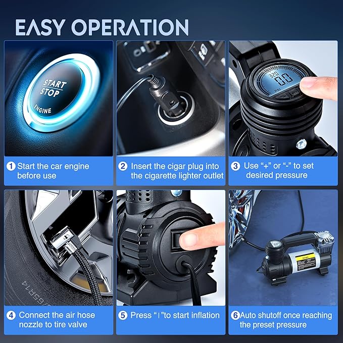 Nilight Portable Air Compressor Tire Inflator 12V Heavy Duty 120PSI Metal Pump Double Cylinder Digital Pressure Fast Inflate Auto Shutoff for Car SUV Motorcycle