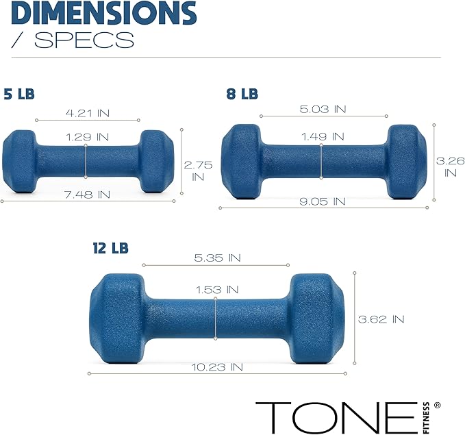 Tone Fitness Neoprene Dumbbell Set with Storage Rack – Non-Slip, Anti-Roll Hand Weights for Home Gym Workouts | 20 lb, 32 lb, & 50 lb Options