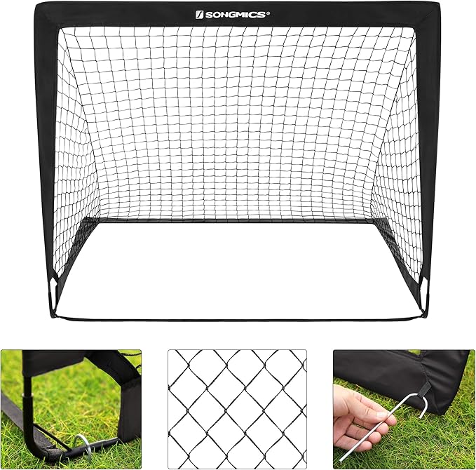 SONGMICS Kids Soccer Goals for Backyard, 4x3 ft Portable Soccer Nets Training Equipment, Toddler Soccer Goal with Carrying Bag, for Field