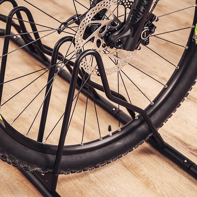 CyclingDeal Bike Rack Floor Parking Bike Stand for up to 6 Bicycles | Indoor, Home & Garage Storage Rack | Stable & Secure Bicycle Stand w/Tire Grooves Up to 29", Holding Plates & Custom Spacing