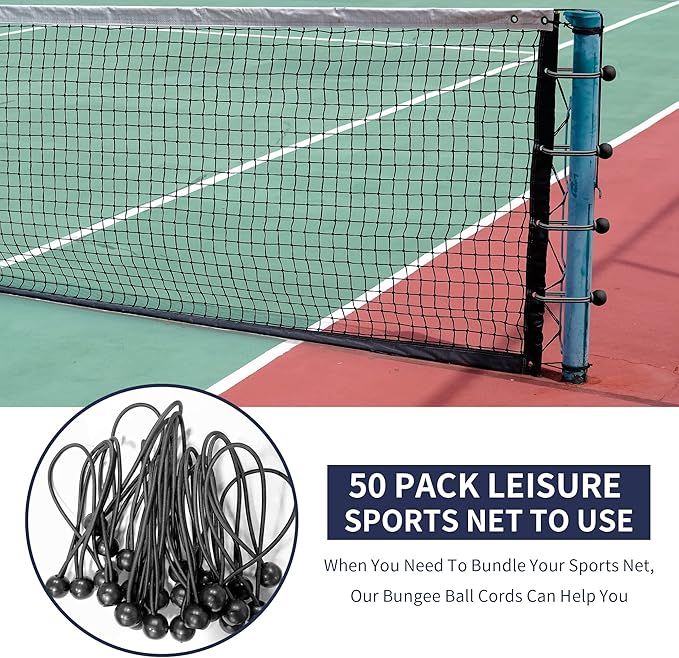 6 Inch Ball Bungee Cords, Heavy Duty UV Resistant Elastic Strap, Reusable Tie Down Cord with Balls, Indoor Outdoor Cords for Golf Net, Soccer Goals, Camping, Tent Poles, Hose (Black, 50 Pack)