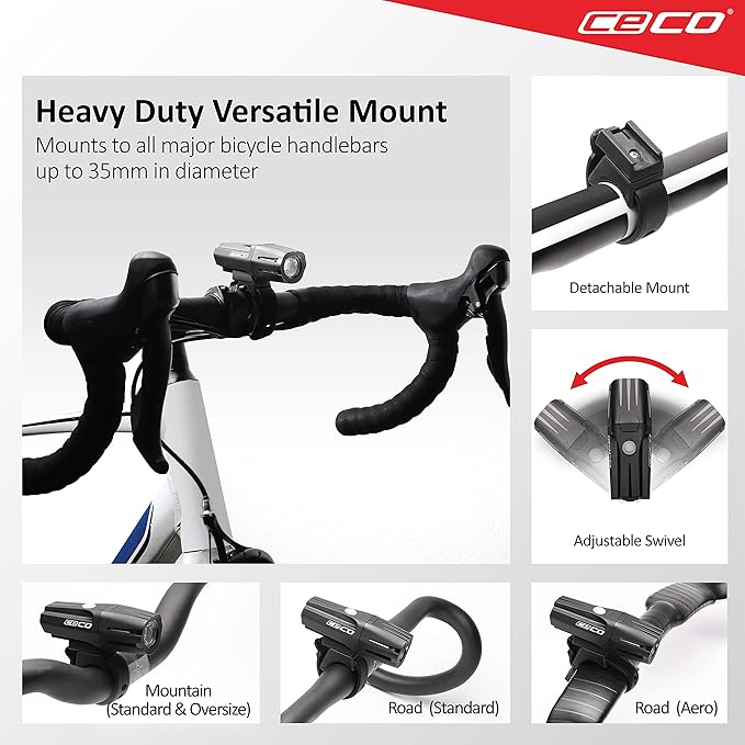 CECO-USA: 1,200 Lumen USB Rechargeable Bike Light – Tough & Durable IP67 Waterproof & FL-1 Impact Resistant– Super Bright Model F1200 Bicycle Headlight – For Commuters, Road Cyclists & Mountain Bikers