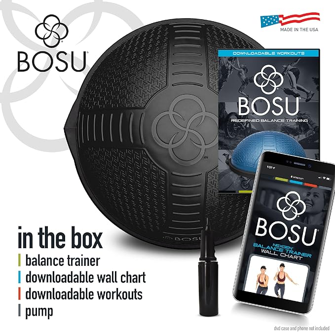 Bosu Half Ball Home Balance Exercise Trainer for Strength and Flexibility Workouts with Built to Last Burst Resistant Material and Hand Pump