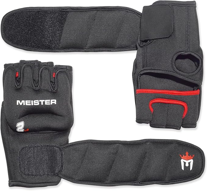 Meister 2 Pound Neoprene Weighted Gloves for Cardio & Heavy Hands (Pair) - 2lb x 2 - Black/Red