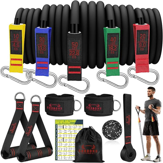 Resistance Bands with Handles, 175lb Exercise Bands for Working Out, Fitness Bands, Workout Bands with Door Anchor and Ankle Straps, Physical Therapy, Yoga, Strength Training Home Gym Equipment