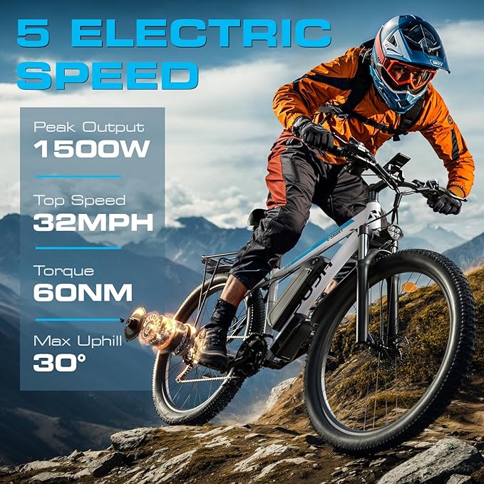 Electric Bike for Adults with Peak 1500W, 80Miles 32MPH Commuting Electric Mountain Bike, 48V 17.5Ah Removable Battery 21-Speed Disc Brakes, 29" Tires and Front Suspension