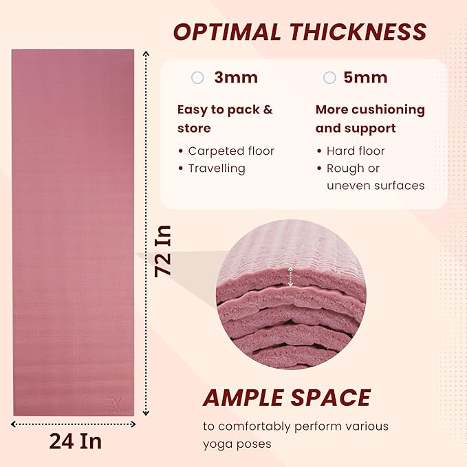Everyday Yoga Deluxe Mat - 72"L x 24"W Non Slip Exercise Mat, Anti-Tear, 3-5mm Thickness for Yoga, Pilates & Floor Workouts