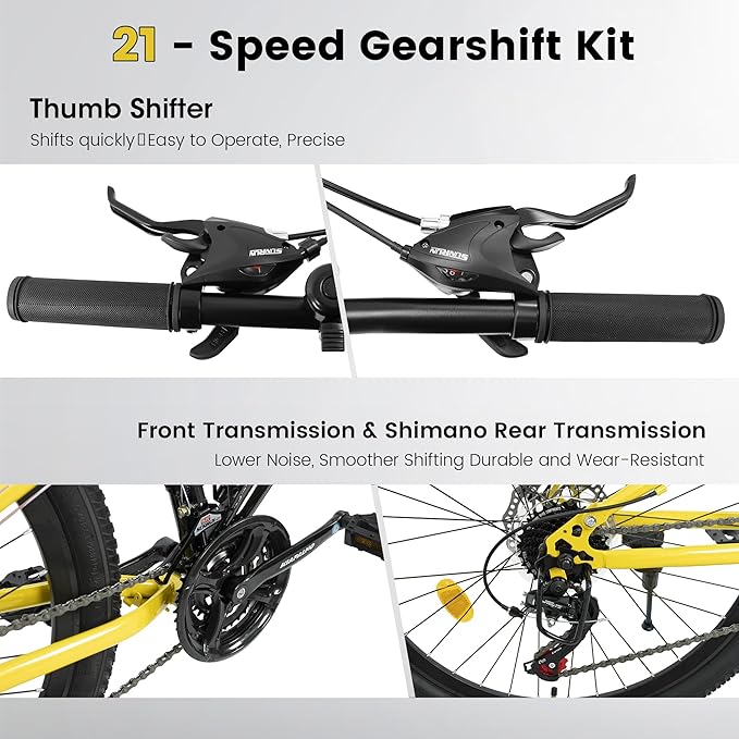 26 Inch Mountain Bike Dual Suspension for Mens Boys, 21 Speeds Steel Women Girls Mountain Bike Summer Travel Trip, Disc Brakes Adult Teens Sport Men Women Bicycle for Trail Commuter City Road