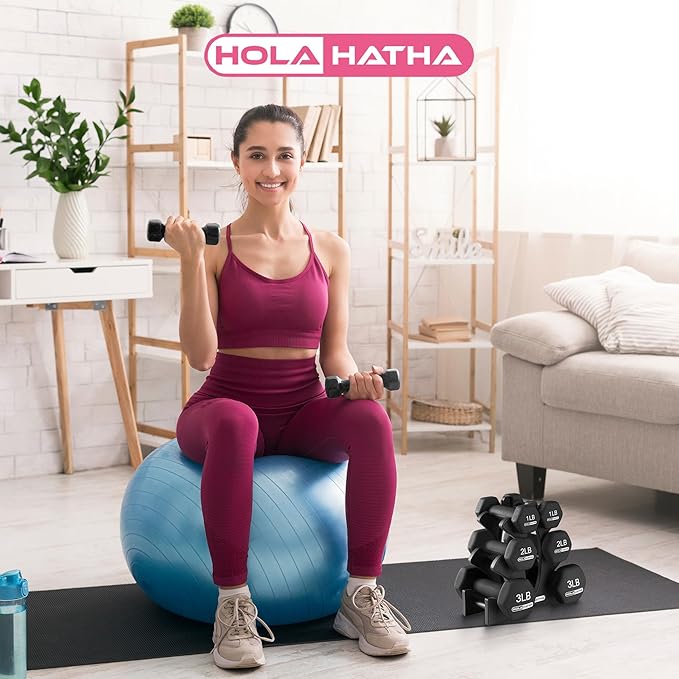 HolaHatha 2, 3, 5, 8, and 10 Pound Neoprene Dumbbell Free Hand Weight Set with Rack, Ideal for Home Exercises to Gain Tone and Definition, Pastel